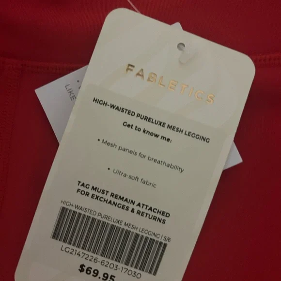 High-wasted Cherry Red Leggings Pureluxe Mesh Fabletics NWT - Picture 8 of 8